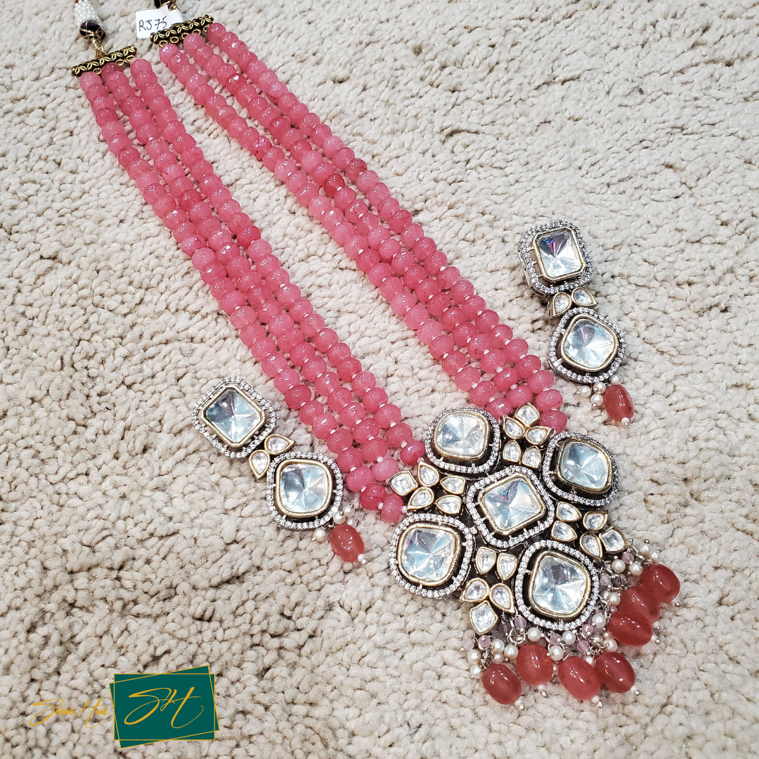 Marudhara Kundan Snowflake pink Rani haar (SL# RJ75)
