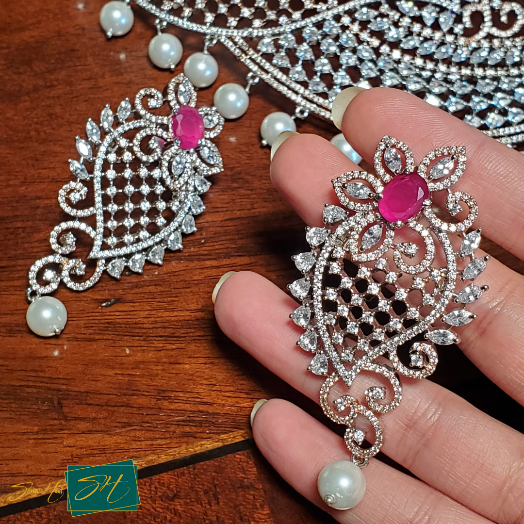 Bridal AD Ruby Choker Necklace Set (SL# RJ97)