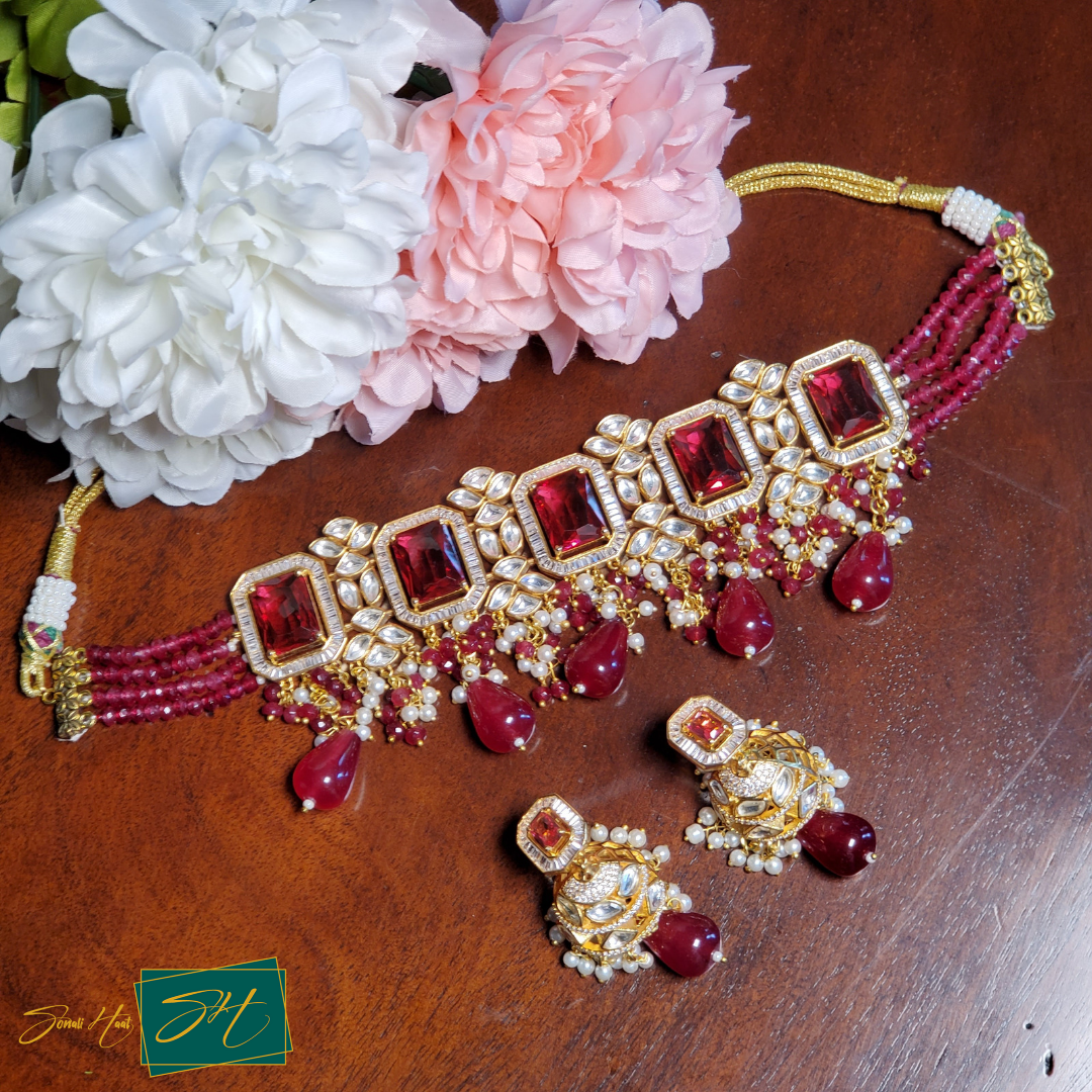 Ruby choker necklace online set