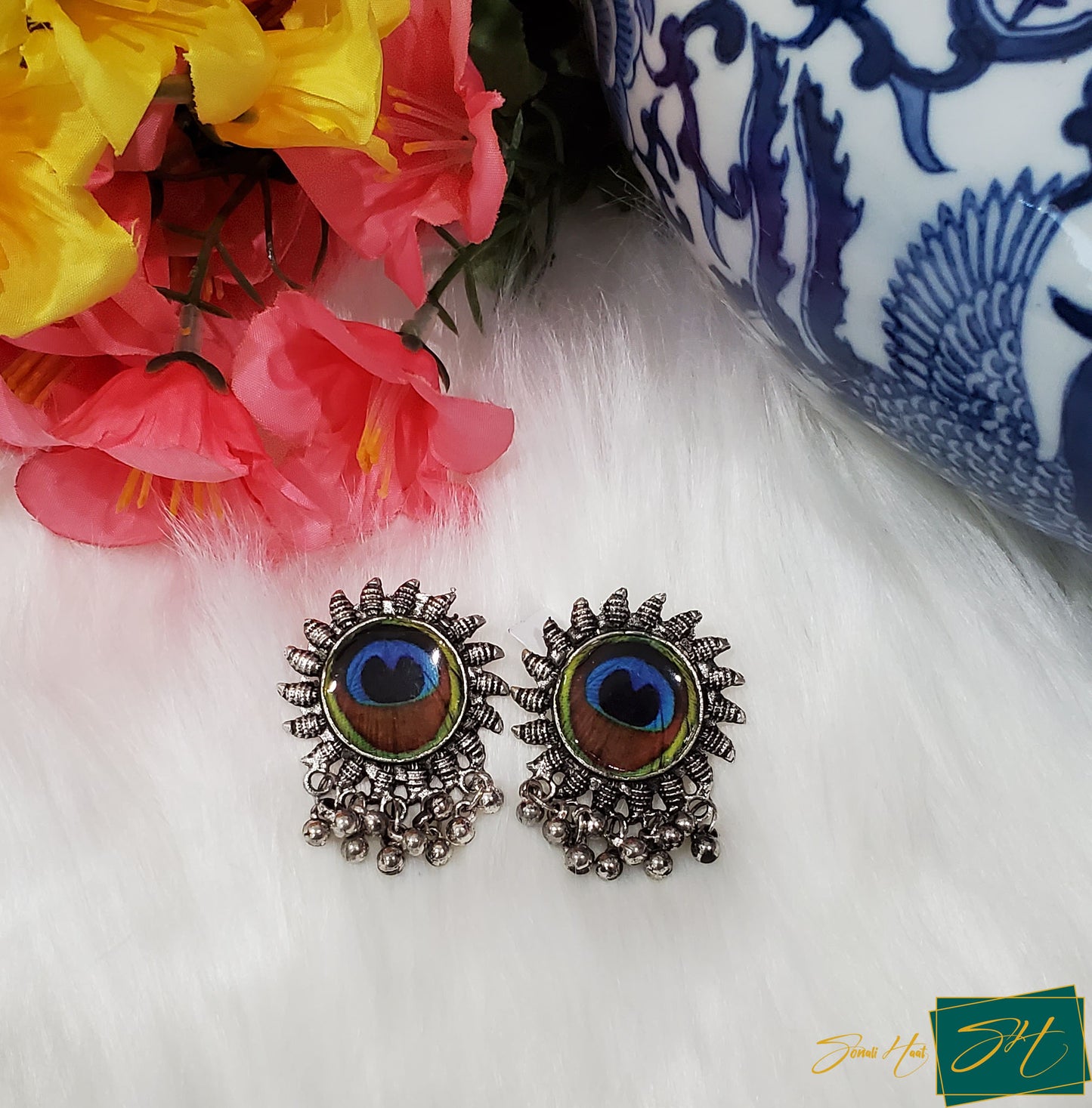 Silver Petite Peacock Danglers (SL# 06)